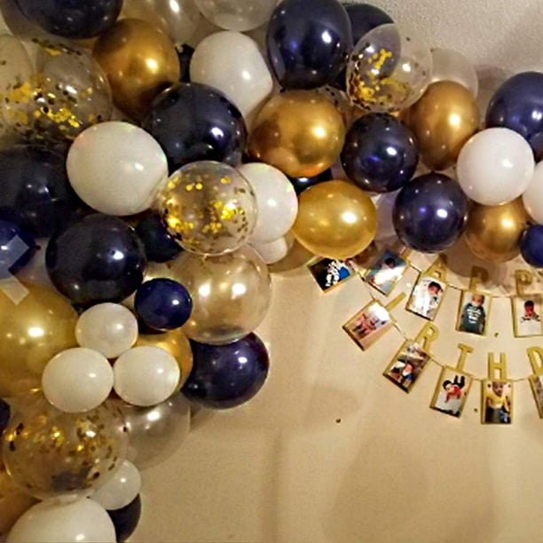Ballons bleu marine or blanc, 136 pièces, guirxiété en arc, kit de  confettis pour bébé patients douche anniversaire fête mariage décorations
