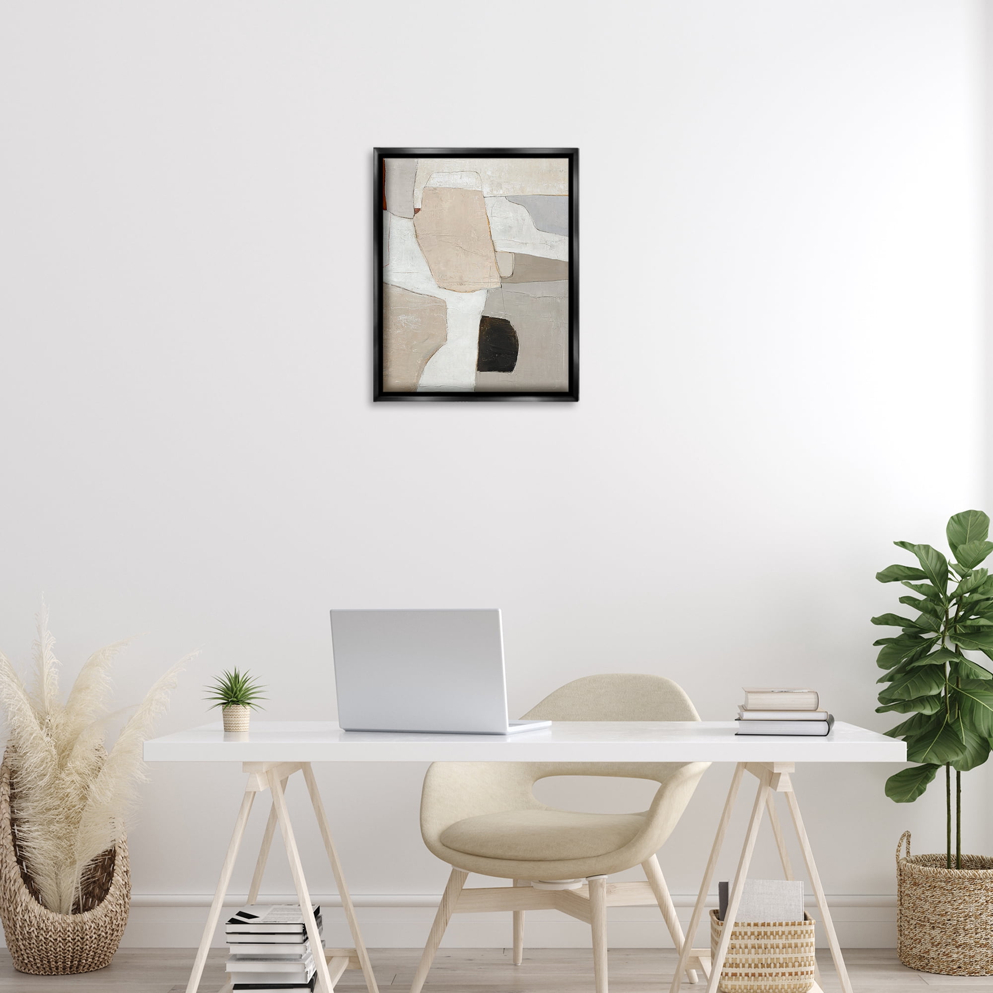 Stupell Industries Beige Shape Geometrics Abstract Painting Black Floater Framed Canvas Art Print Wall Art, 17 x 21