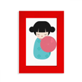 thumbnail image 1 of Blue Kimono Sakura Japan Doll Picture Display Art Red Photo Frame, 1 of 4