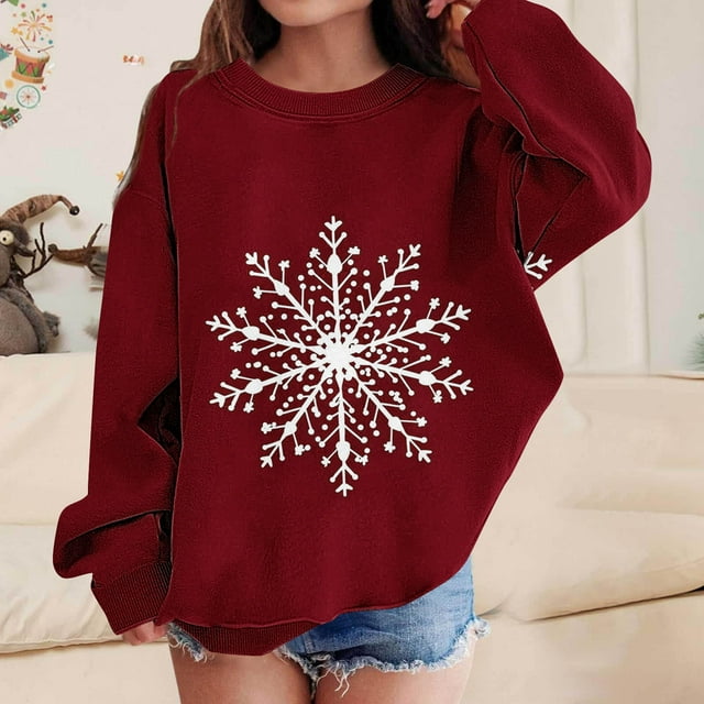 Blusas y camisas de manga larga con cuello redondo para niños Estampados navideños de manga larga Casual Suelto Forro polar para mayor calidez Sudadera con capucha de manga larga con cuello redondo pa