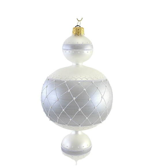 White & Silver 3 Ball Pendent - 1 Glass Ornament 8 Inch, Glass - Ornament Lattice Diamond Bridal Sbk221035