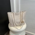 thumbnail image 4 of Women's Woven Textured Tote Bag, Lightweight Polyester Shoulder Handbag with 3D Sunflower Decoration for Beach Travel Commute, 4 of 6