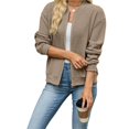 thumbnail image 4 of Wevis Women's Zip Up Fall Jacket, Long Sleeve Ribbed Knit Autumn Cardigan, Casual Loose Lightweight Sweater Coat, 4 of 7