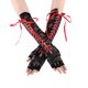 thumbnail image 1 of Xiao Hua Guantes de encaje con cinta larga, mangas huecas de medio dedo, guantes sin dedos, negro/rojo, 1 of 4