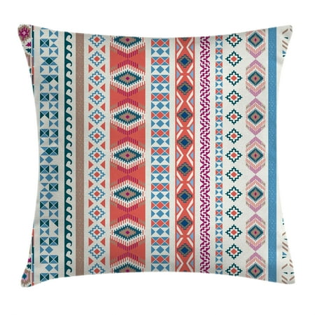Native American Geometric Designs Tribal Throw Pillow Cushion Cover, Geometric Ethnic Motifs Pattern Vertical Striped Background Native American Design, Decorative Square Accent Pillow Case, 18 X 18 Inches, Multicolor, by Ambesonne ()