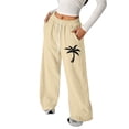 thumbnail image 4 of BOOMNY Girls Linen Pants Wide Leg Summer Beach Pants for Girl Trendy Hawaiian Graphic Elastic Waist Casual Jogger Pant With Pocket, 4 of 4