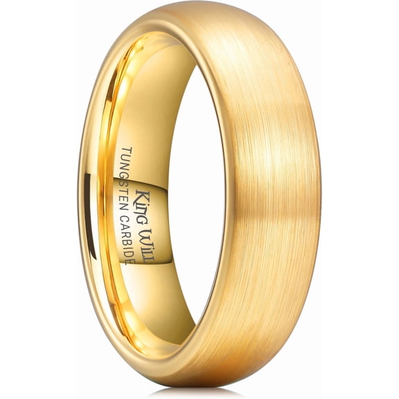 King Will GLORY 6mm Gold Tungsten Ring Dome Matte Brushed Wedding Band for Men Women Comfort Fit Size 8