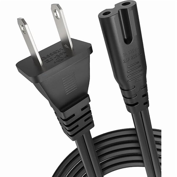 [UL Listed] 6ft 18AWG 7A 125V AC Power Cord 2 Prong Cable Non Polarized (NEMA 1-15P to IEC-320-C7)