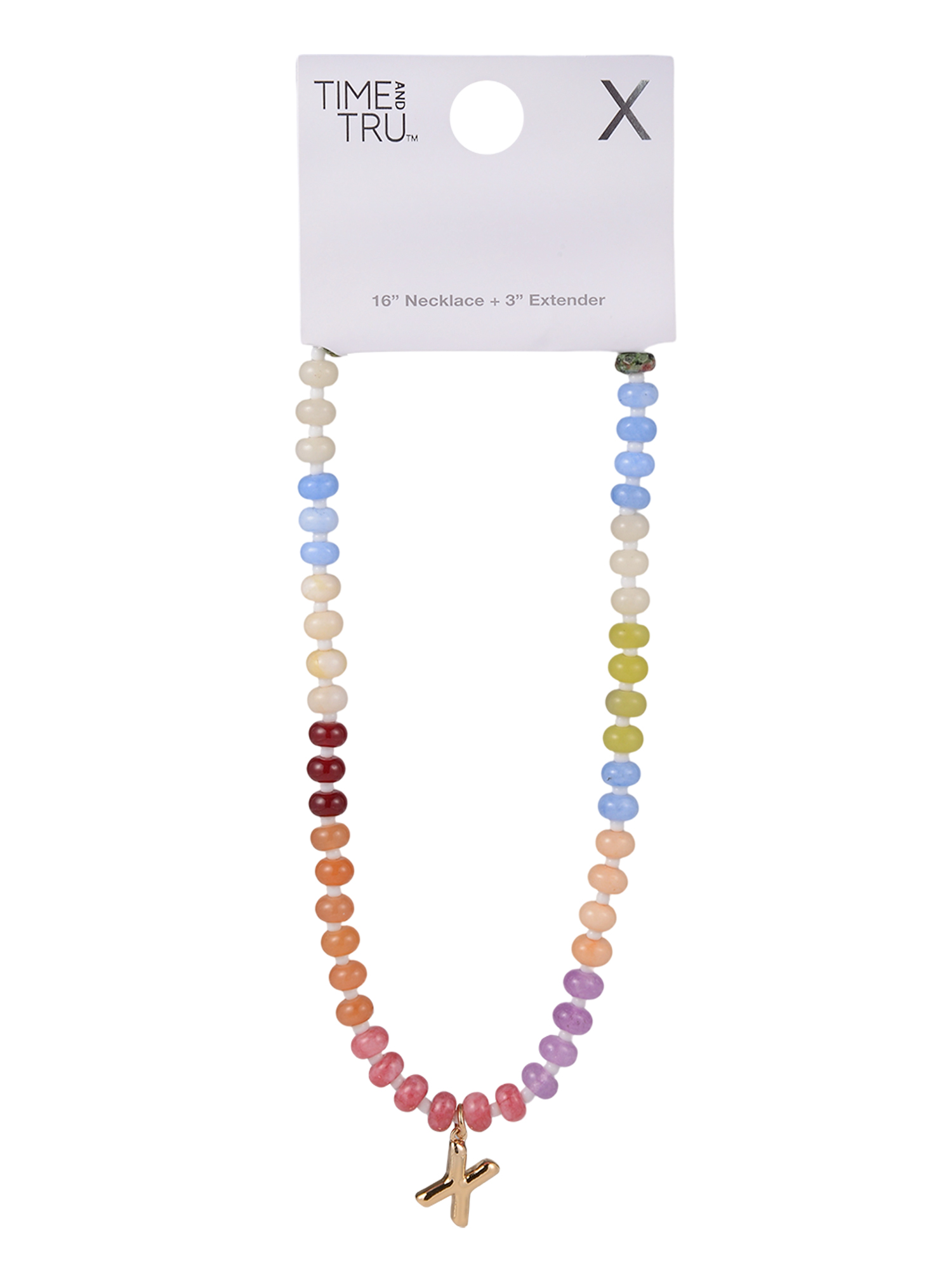 Time and Tru Goldtone Multicolored Bead Initial "X" Necklace