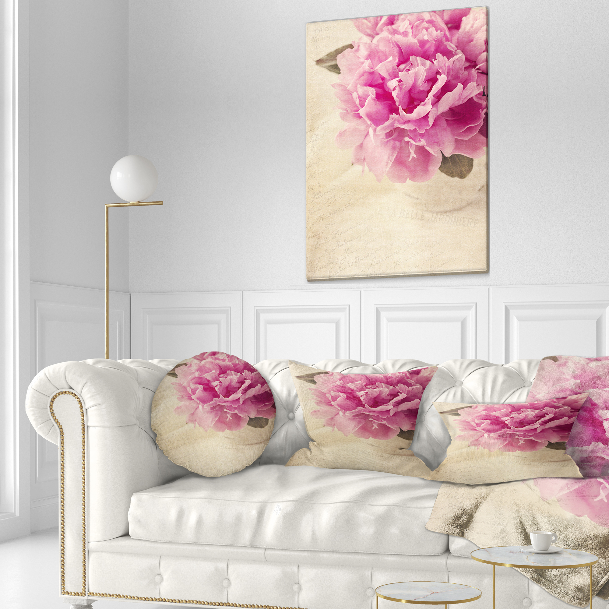 Designart Peony Flowers in Vase on Table - Floral Throw Pillow - 12x20
