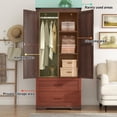 thumbnail image 3 of Blotout 2 Door Farmhouse Armoire Wardrobe Closet With 2 Drawers, 70" Tall Wooden Wardrobe Cabinet with Hanging Rod and Adjustable Shelves for Bedroom, Brown, 3 of 8