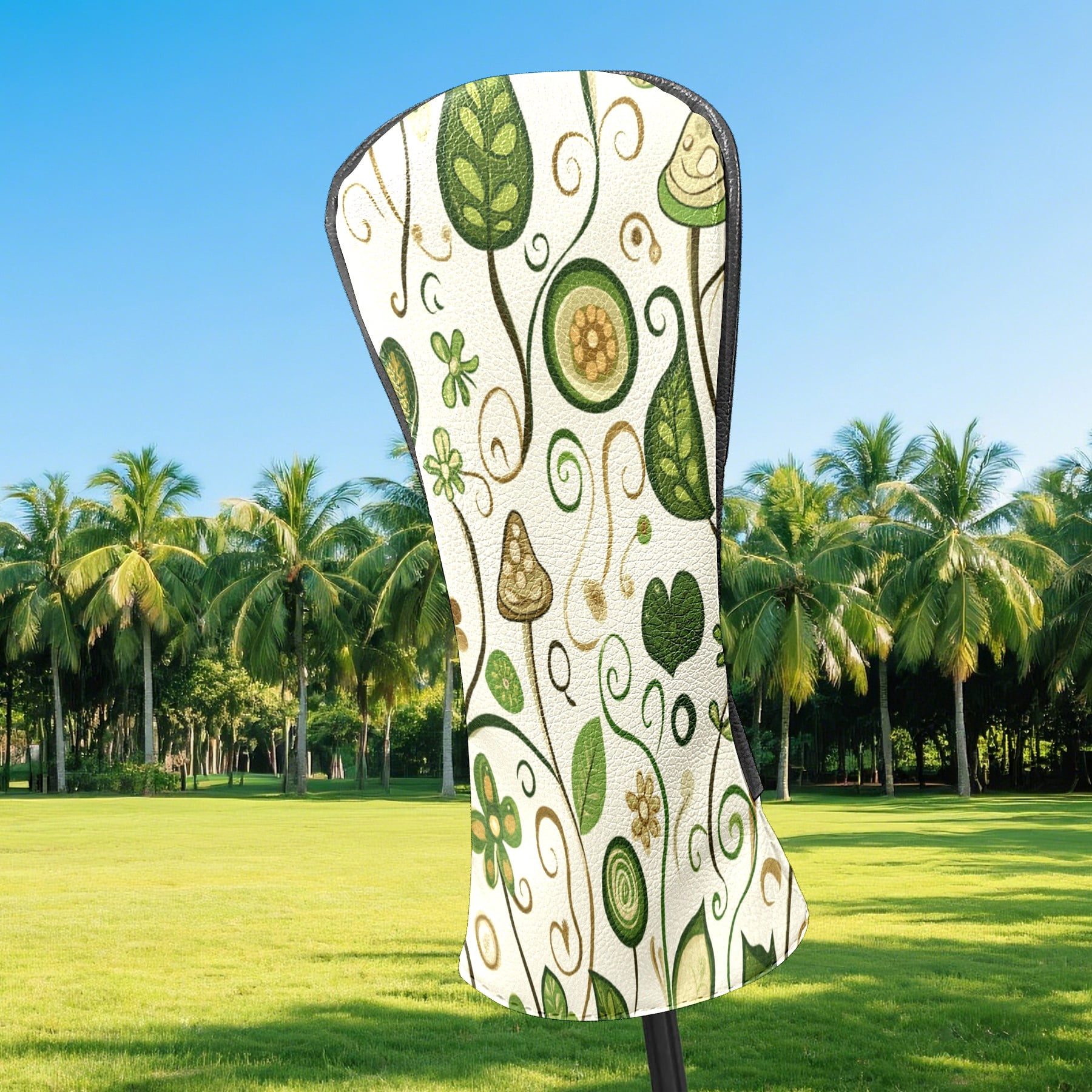 Golf Club Covers PU Leather Waterproof Head Covers for Fairway Woods Hybrids Green Cute Pattern