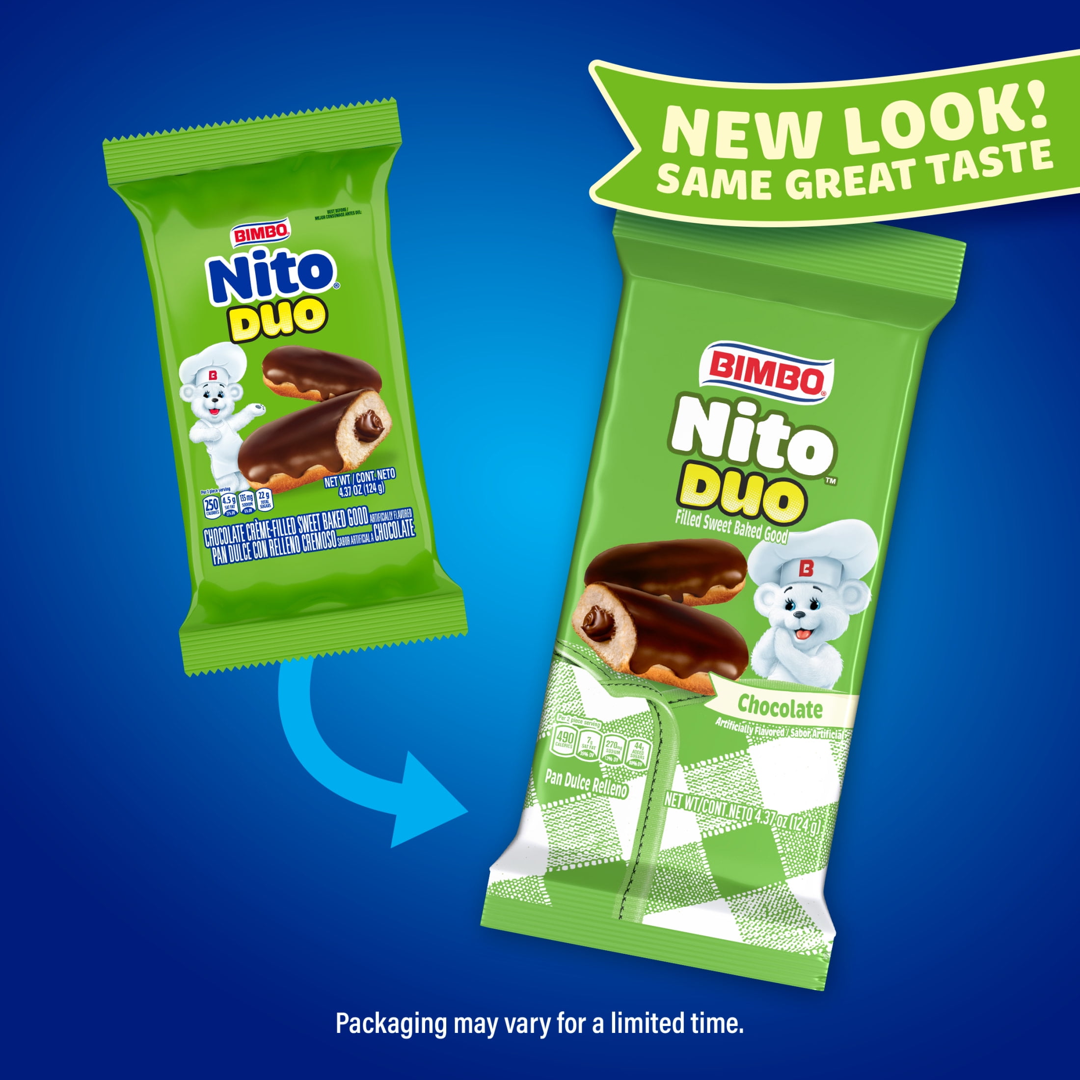 Bimbo Nito Duo Chocolate Crème Filled Sweet Baked Good, 2 count, Eclairs, 4.37 oz Pouch