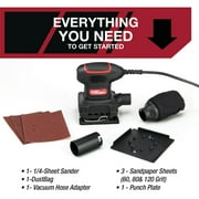 Hyper Tough 2 Amp Corded 1/4 Sheet Palm Sander with Dust Bag, Vacuum Hose Adapter, Punch Plate & 3 Sanding Sheets, New Condition