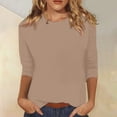 thumbnail image 2 of COMVALUE 3/4 Length Sleeve Womens Tops Casual Loose Fit Crewneck T Shirts Cute Solid Three Quarter Length Tunic Tops Khaki for Size XXL, 2 of 4