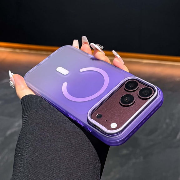 ELEHOLD Magnetic Case for iPhone 17 Pro Max, Gradient Shockproof Frosted Cover with Camera Lens Frame Kickstand, Purple
