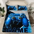 thumbnail image 2 of Feelyou Video Gamer Boy Full Size Sheets, Blue Gamepad Modern Gaming Bed Sheets, Honeycomb Abstract Sheet Sets, Lightweight Room Decor, 4pcs, 2 of 7