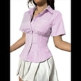 thumbnail image 1 of Conjuntos Casuales de Negocios para Mujer, Blusas Elegantes e Informales de Verano con Botones y Peplum, Camisas A Rayas 2025 Rosa M, 1 of 9
