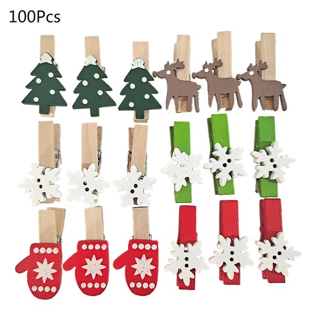 Mini pinzas para ropa YONGSHENG clips de madera navideños 100 piezas