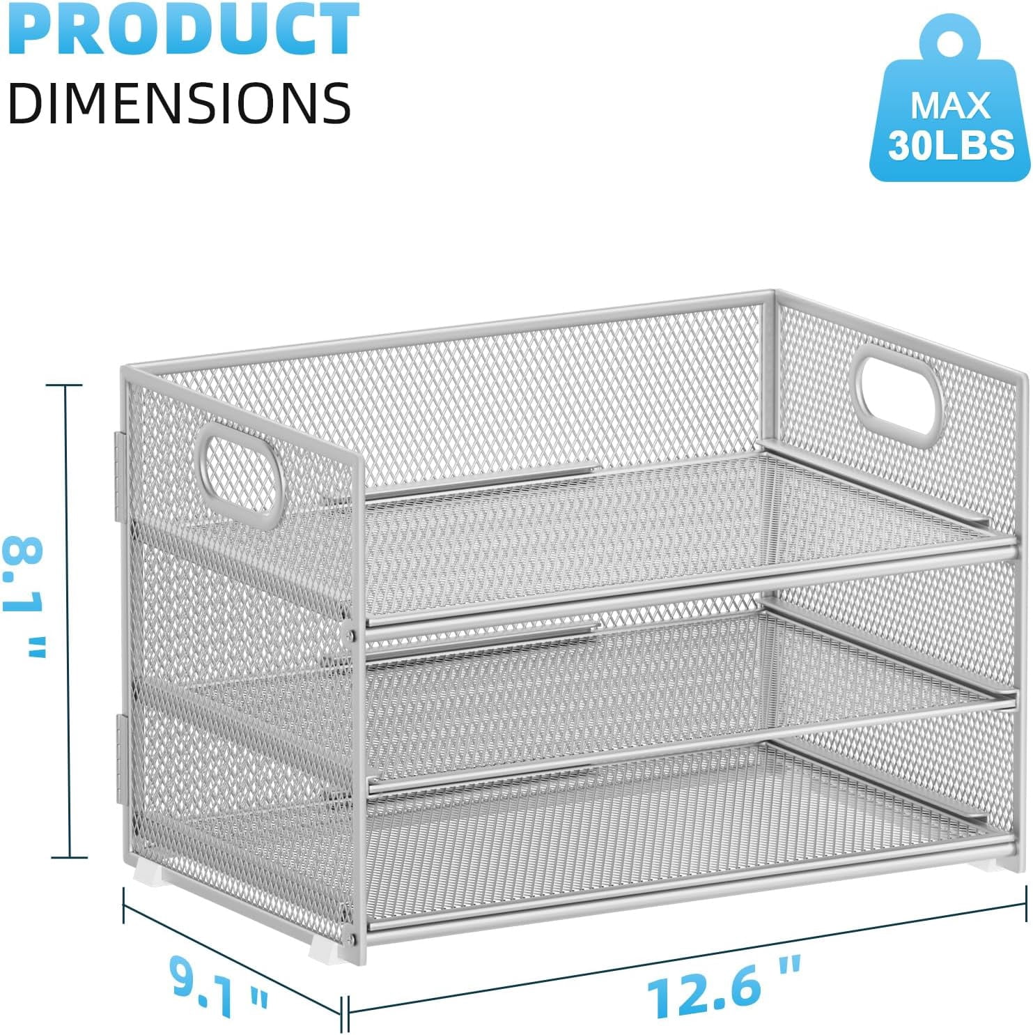 3 Tier Paper Organizer Letter Tray, Mesh File Organizer with Handle, Paper Sorter Desk Organizer for Home Office Supplies - Silver