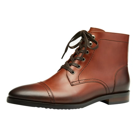 

Santimon Men Genuine Leather Dress Boots Classic Casual Ankle Boots Brown 12 US