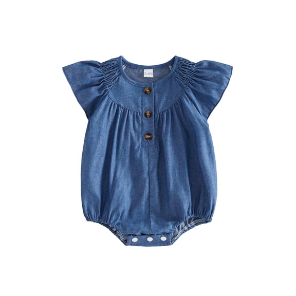 BemeyourBBs Newborn Baby Girls Summer Clothes Western Baby Girl Cowgirl Outfit Denim Romper Flying Short Sleeve Crew Neck Short Sleeve Bodysuit Jumpsuit