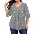 thumbnail image 5 of Abcomgle Plus Size Tops for Women Sexy Summer V Neck T Shirts Polka Dot Print T-Shirt 3/4 Sleeve Tops Loose Casual Clothes for Women 4XL,Gray, 5 of 5