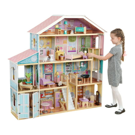 KidKraft Grand View Mansion Dollhouse with EZ Kraft Assembly with 34 accessories