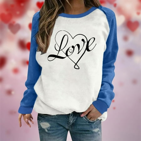 

Simplmasygenix Hoodies for Women Plus Size Women Long Sleeves Casual Shirts Valentine s Day Printing Round Neck Sweatshirt Crewneck Pullover Tunic Tops