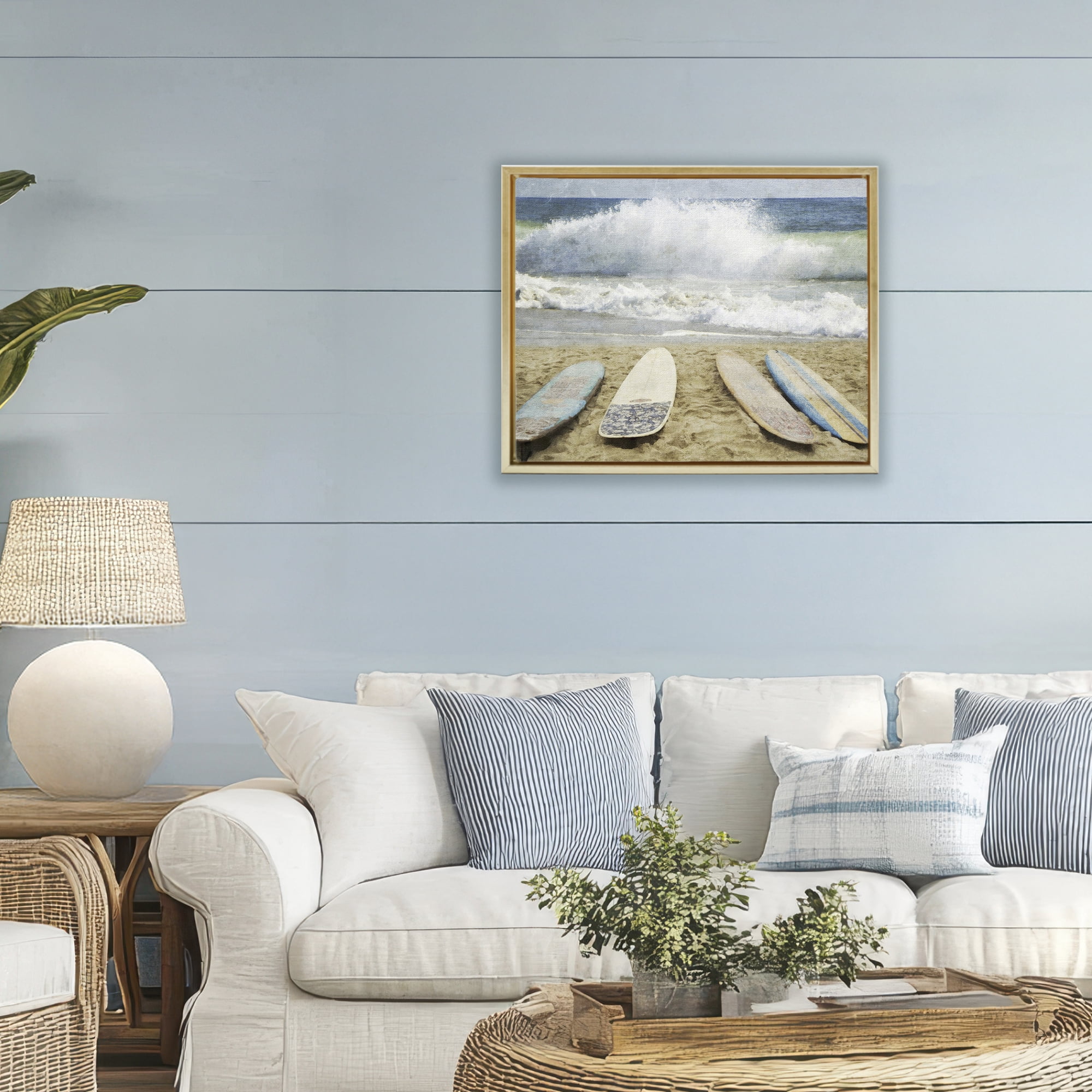 Stupell Industries Surfboards At The Ready Gold Framed Floater Canvas Wall Art, design by Grotto Studios