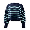 thumbnail image 3 of AJHSAKLt Sweaters for Women Autumn/Winter Round Neck Long Sleeve Stripe Loose Short Pullover Sweater Striped Sweater Blue1, 3 of 4