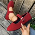 thumbnail image 6 of Domuza Women's Mary Jane Shoes with Adjustable Buckle Strap, Soft Corduroy Low Wedge Casual Walking Shoes, Comfort Round Toe Dress Flats for Daily Office Outdoor Wear Red 10（EU-43）, 6 of 8