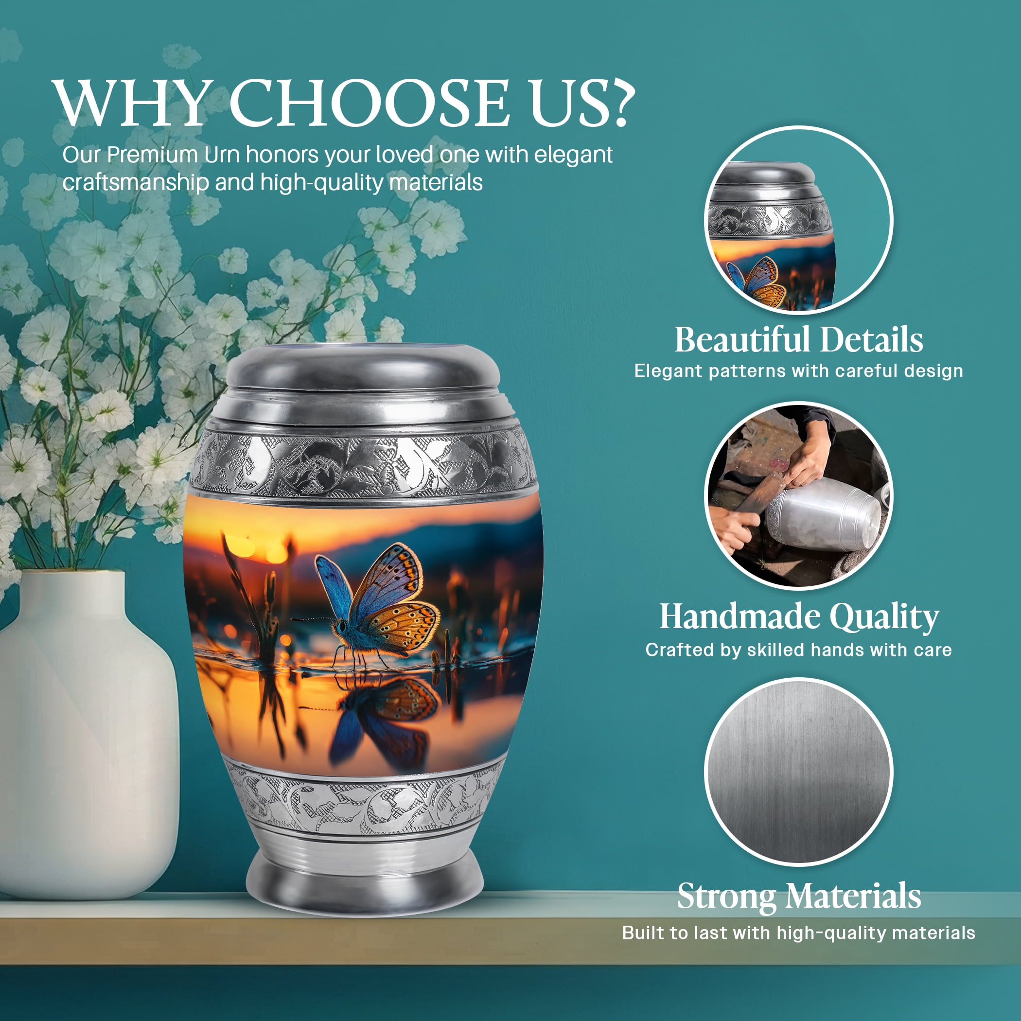 SABURIAL Butterfly Urn - Keepsake For Ashes - Combo - 10 Inch Large With 3 Inch - Ash Urns For Humans - Small Decorative Urns - Human Remains Urn