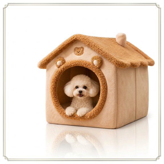 Cozy Cave Dog Bed with Cushion, Foldable Indoor House, for Small Puppies & Cats