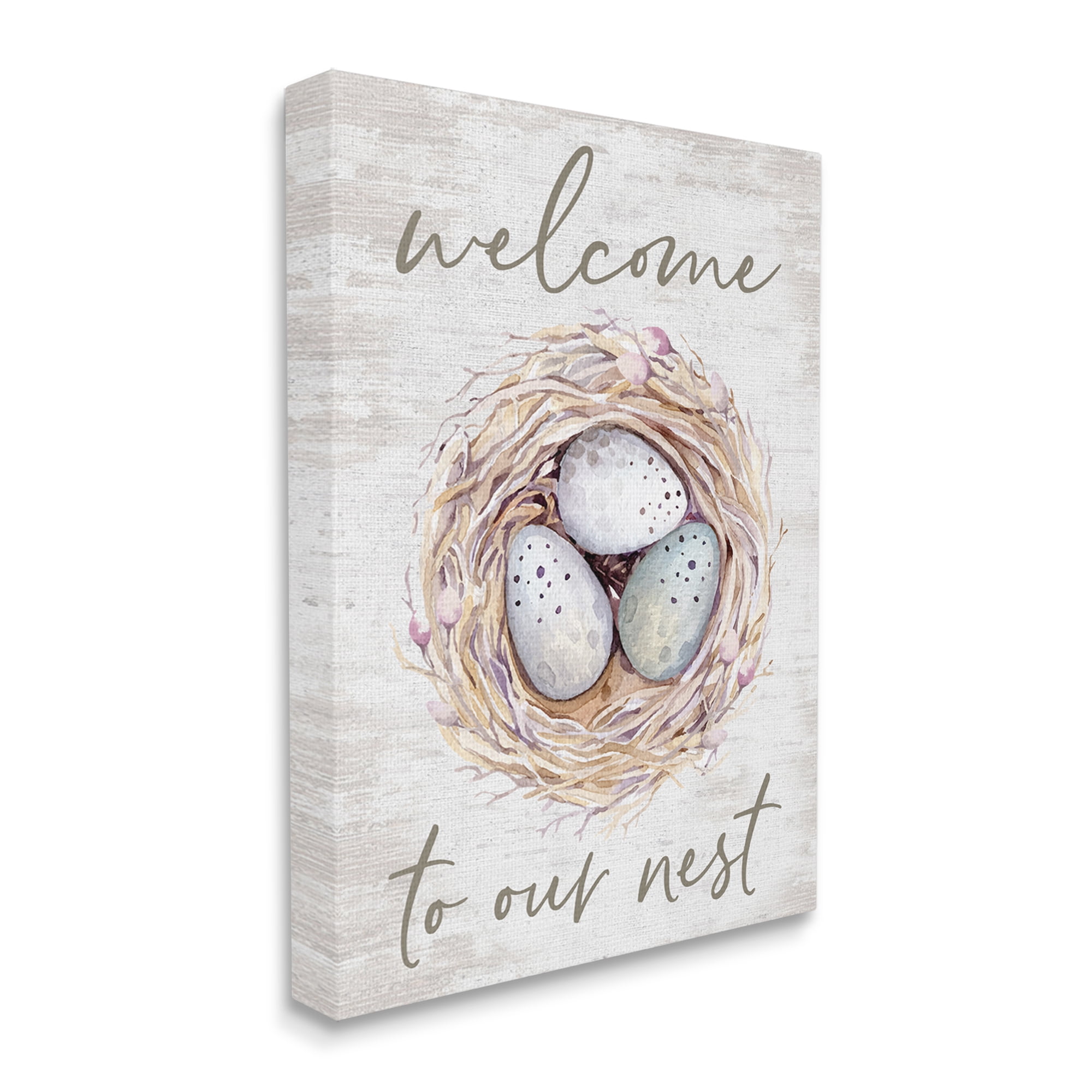 Stupell Industries Welcome To Our Nest Rustic Bird Egg Sign Graphic Art Gallery Wrapped Canvas Print Wall Art, Design by Lettered and Lined