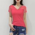 thumbnail image 2 of 2DXuixsh Blouses pour Femmes Grande Taille Aguichant Manches Courtes en Maille Transparente Doublée Ajustée Mode Sortie Justaucorps Rouge, 2 of 4