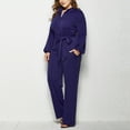 thumbnail image 5 of Wyobmus Women's Dressy Jumpsuits Fashion Solid Casual V-Neck Long Sleeve Waistband Long Overalls Dark Blue, 5 of 5