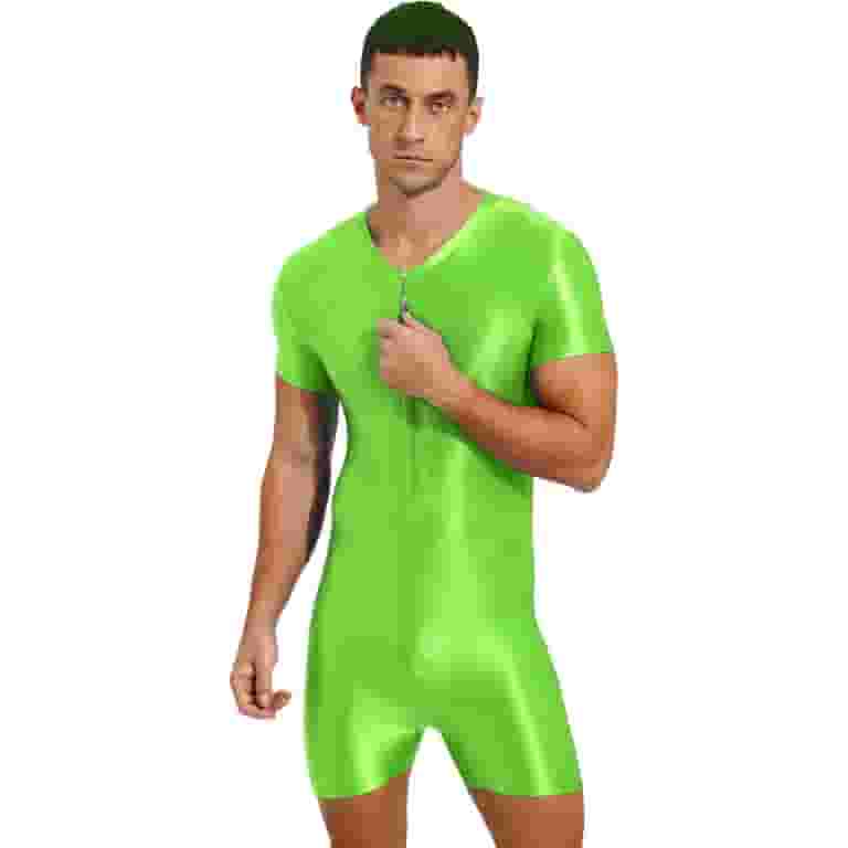 iEFiEL Mens One-Piece Swimsuit Glossy Solid Color Bodybuilding