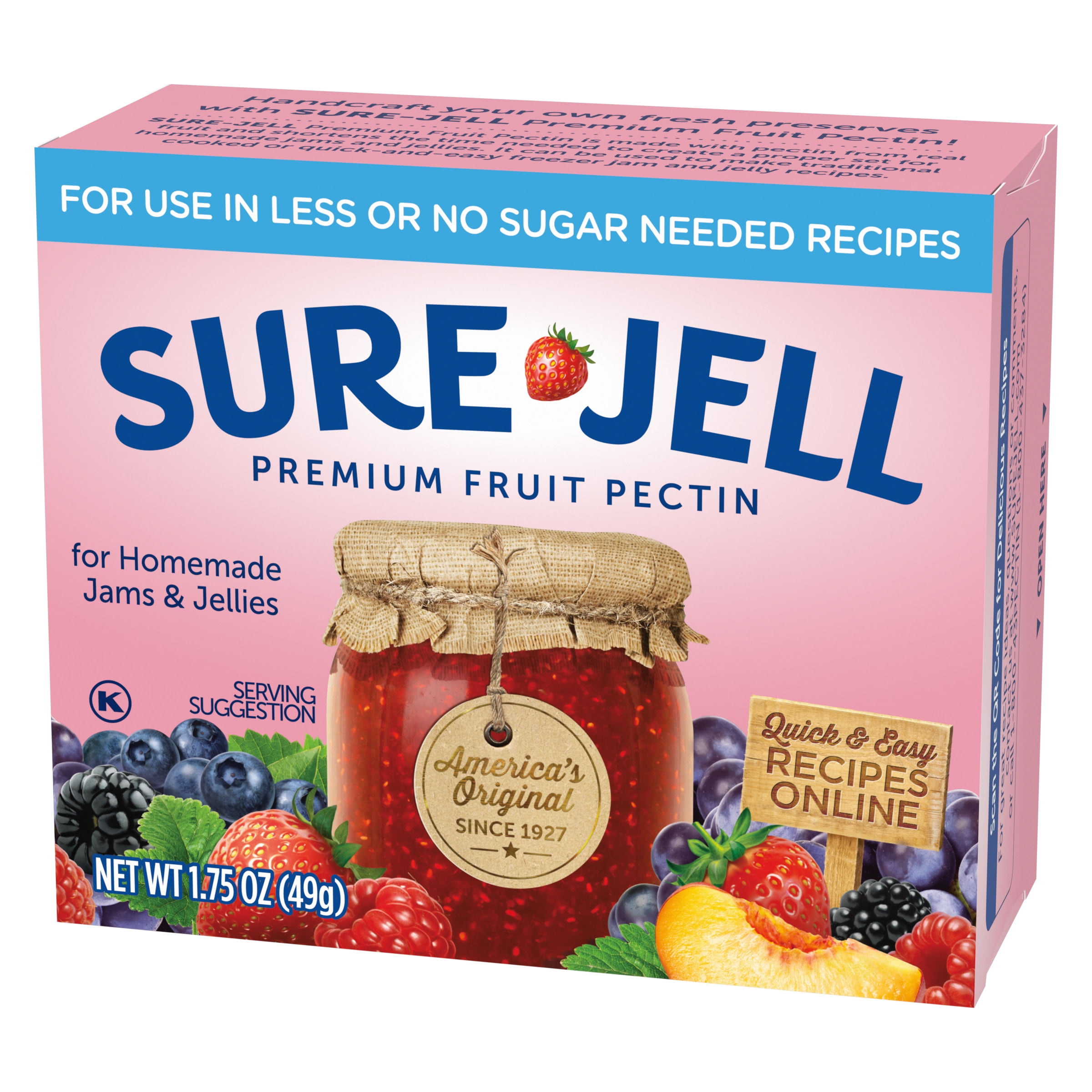 Sure-Jell Premium Fruit Pectin for Less or No Sugar Needed Recipes, 1.75 oz  Box - Walmart.com