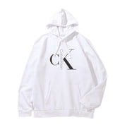 Calvin Klein Men's Mixed Logo Monogram Pullover Hoodie - 40QC403 (Brilliant White 540, XL)