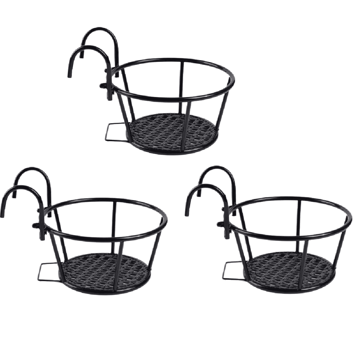 3 Pcs Hanging Railing Planter Iron Art Hanging Baskets Metal Flower Pot Holder For Patio 9207