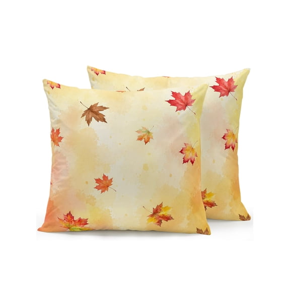 Outdoor Pillows Waterproof, Maple Leaves Fall Bedding Throw Pillows with Insert for Couch Sofa Bed, Thanksgiving Farmhouse Falling Leaf 16x16 Inch Pillowcases Decorative Camping Patio Pillow Set of 2