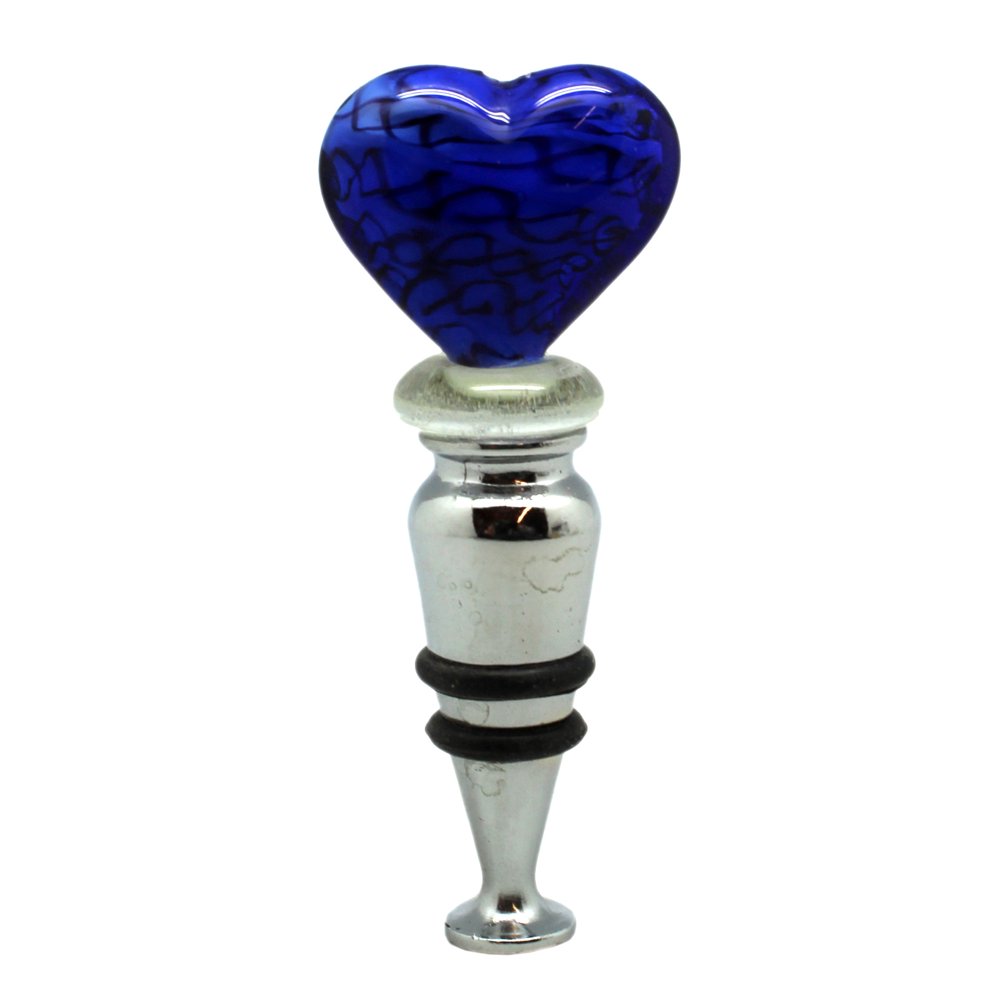 Royal Blue Glass Heart Charm Wine Bottle Topper