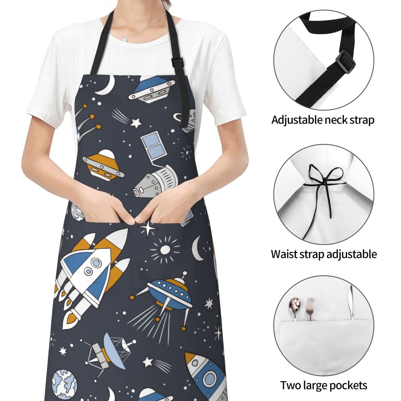 Kdxio Space Cars Apron with Pockets Adjustable Kitchen Aprons for Men Women Waterproof Aprons for Cooking,Drawing,Crafting, Baking Household Cleaning