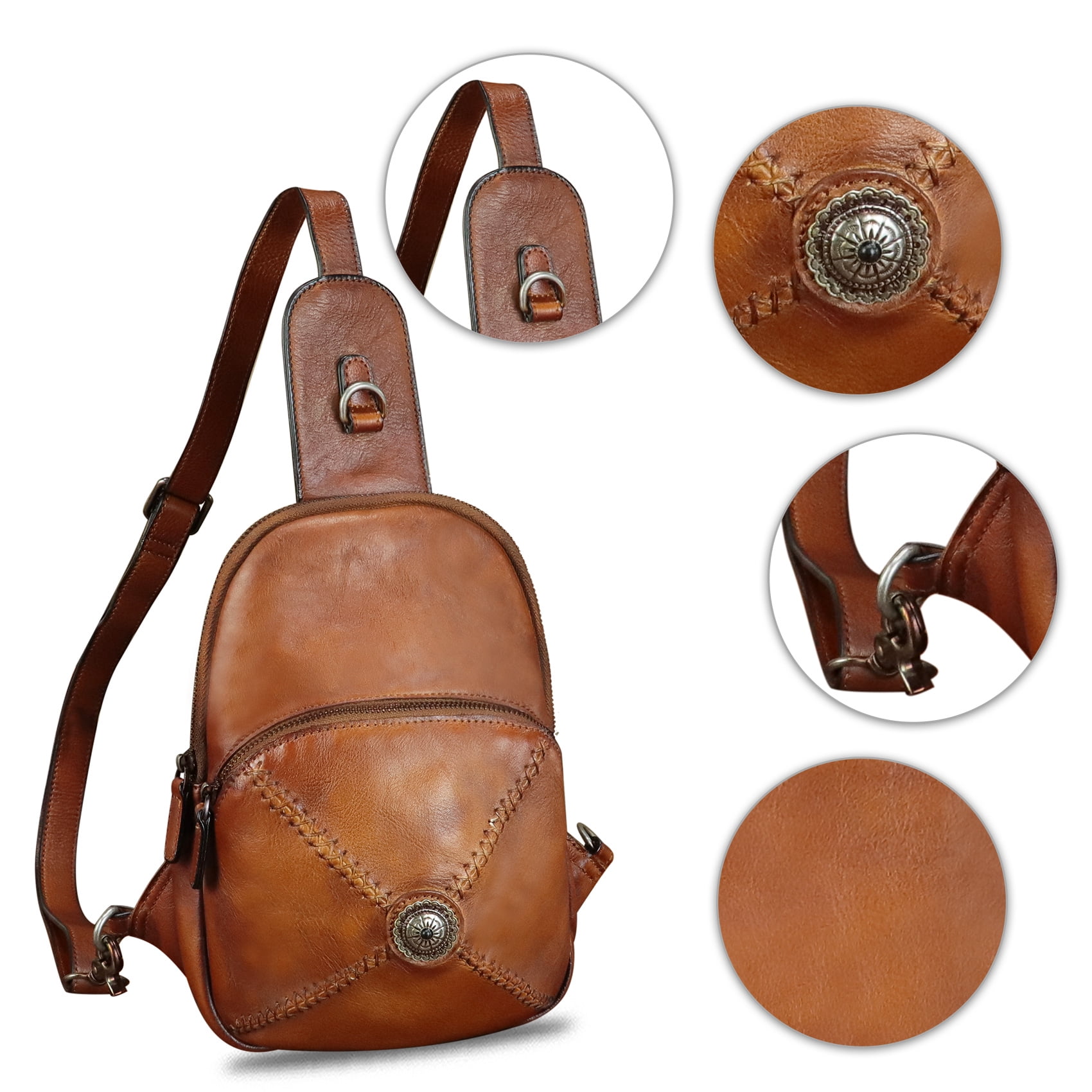 Genuine Leather Small Sling Bag for Women Men Sling Backpack Purse Crossbody Bag