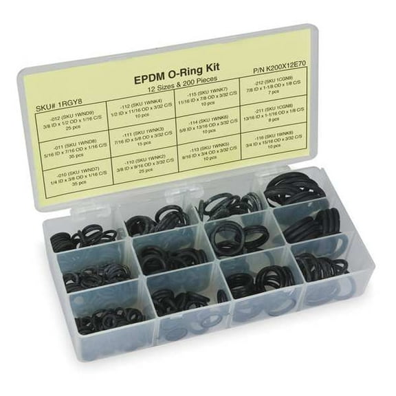 Manufacturer Varies O Ring Assortment,EPDM,200 Pcs,12 Sizes 1RGY8