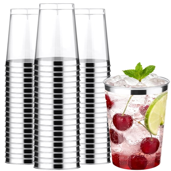 BagDream 75 Pack Gold Rimmed Plastic Cups, 10 oz Hard Clear Plastic Cups Disposable Party Cups for Parties, Weddings, Mother'Day and Events