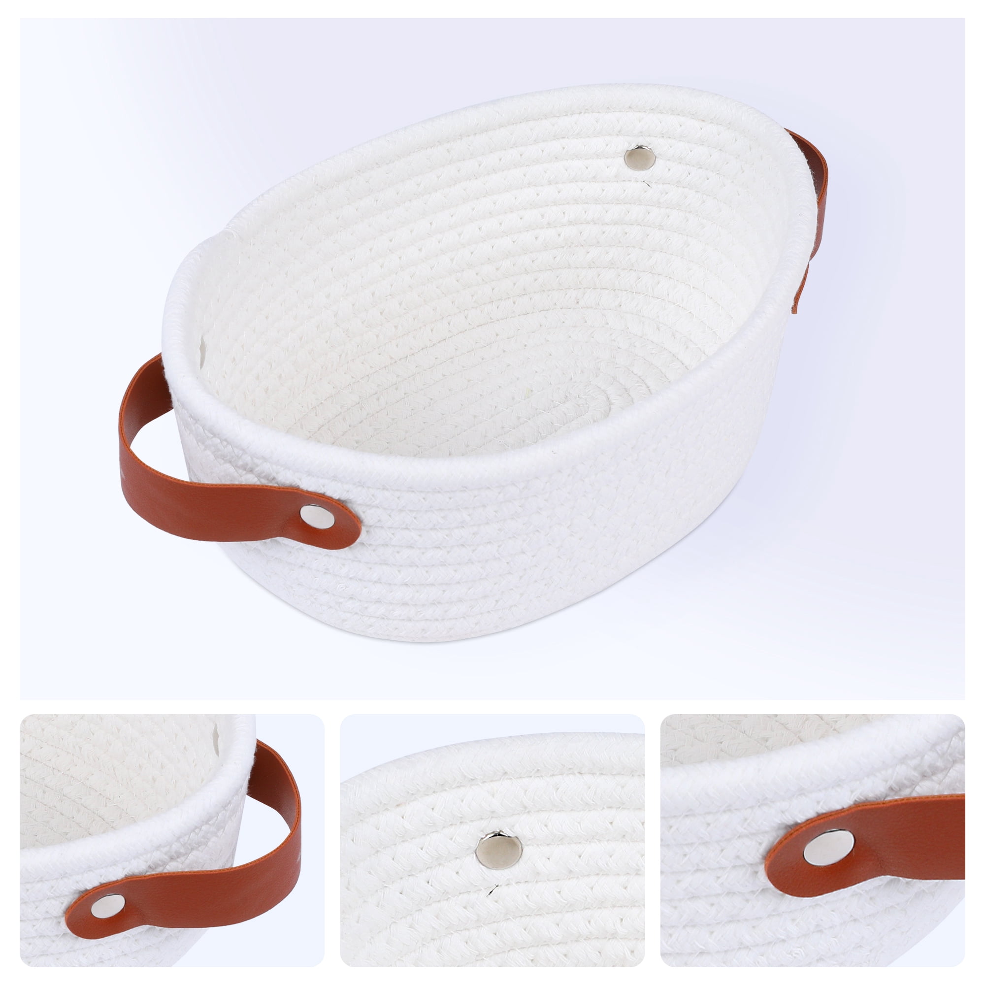 Unique Bargains 3Pcs Woven Storage Basket White 9.1*7.1*3.9in