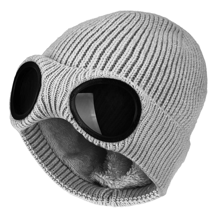 Goggle Lens Beanie Ribbed Knit Cuffed Winter Ski Hat Skull Cap