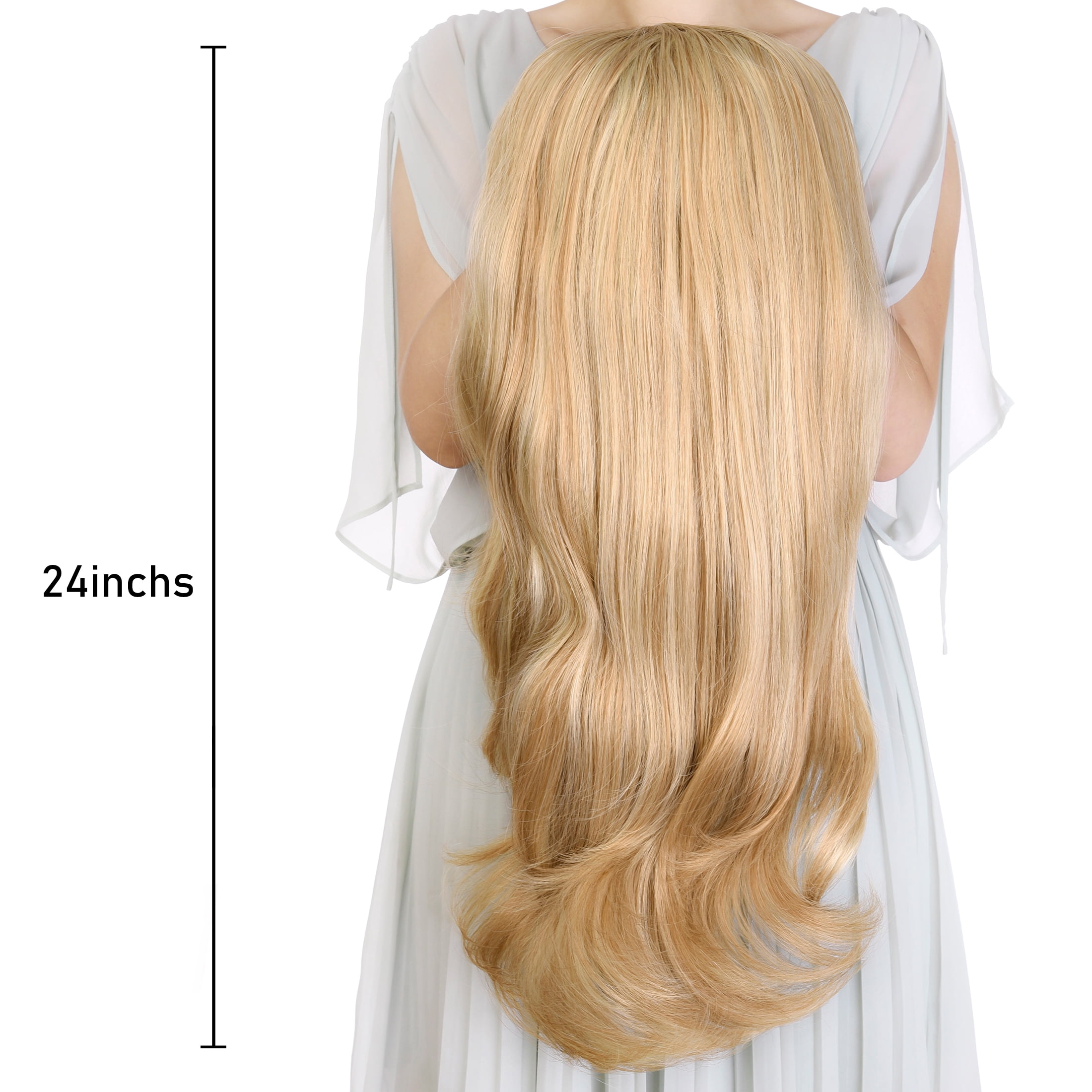 Silike 24" Long Wavy Clip in Half Head Tied Wig Premium Japanese Synthetic Fibers Hair Extensions for Women, 210g, Natural Looking Voluminous Waves for Added Length & Thickness, Heat Resistant